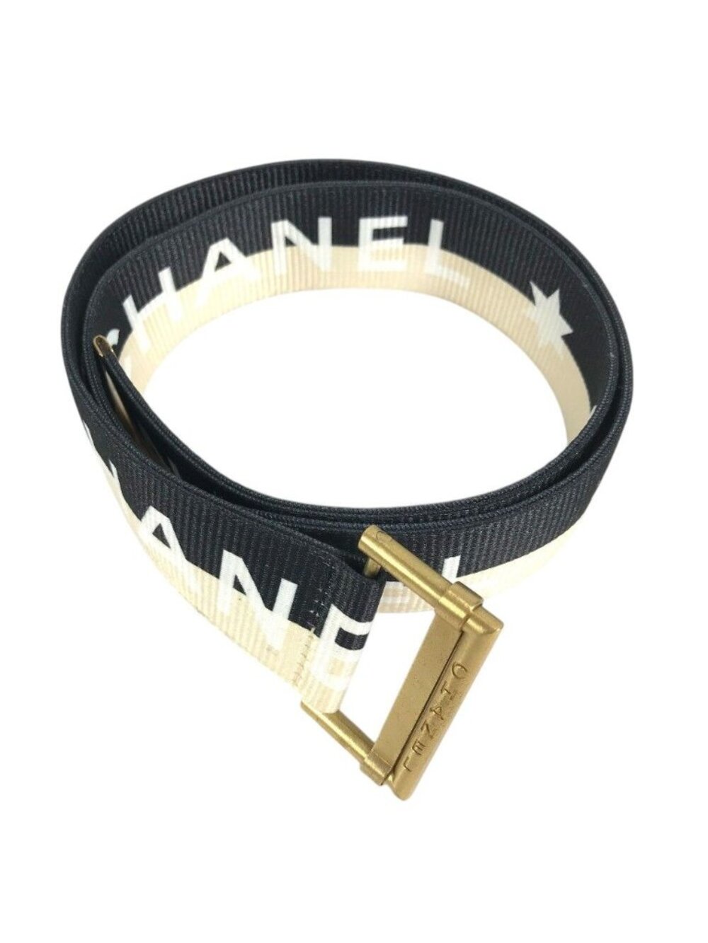Chanel Belt CC Logo Canvas Leather Black